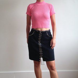VINTAGE Cobra Americ - Studded Front Zip Black Denim Skirt